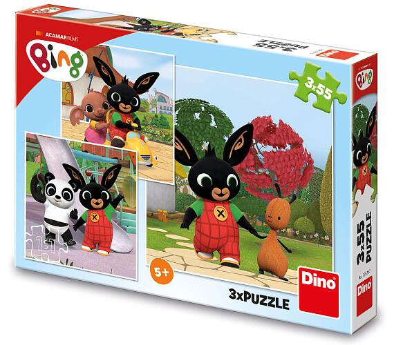 Dino Puzzle 3v1 Králíček Bing/Bing si hraje 3x55dílků v krabici 27x19x4cm