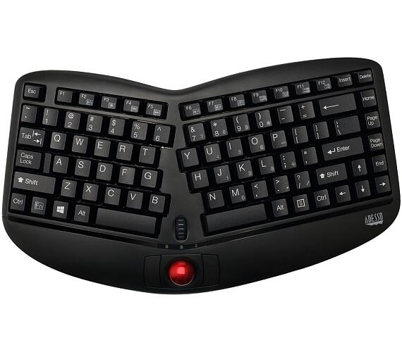 Adesso WKB-3150UB/ bezdrátová klávesnice 2,4GHz/ ergonomická/ trackball/ USB/ černá/ US layout