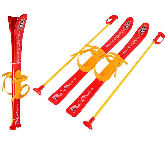 Teddies Dětské lyže s hůlkami plast/kov 76cm červené