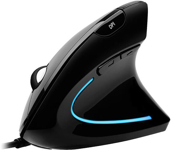 Adesso iMouse E1/ drátová myš/ vertikální ergonomická/ optická/ podsvícená/ 1000-1600 DPI/ USB/ černá