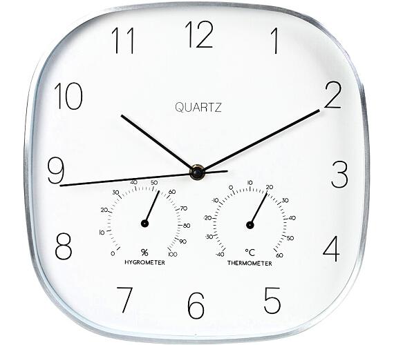 Segnale Nástěnné hodiny s teploměrem a vlhkoměrem 28,5 cm stříbrný rám KO-837362250