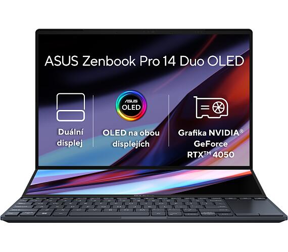 Asus Zenbook Pro Duo 14 OLED - i7-13700H/16GB/1TB SSD/RTX 4050 / 14,5" / WQXGA+ / OLED / Touch / 120Hz / 2y PUR/Win 11 Home/černá (UX8402VU-OLED026WS)