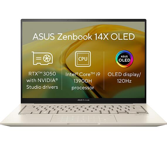 Asus ASUS Zenbook 14X OLED / UX3404VC / i9-13900H / 14,5" / 2880x1800 / T / 32GB / 1TB SSD/RTX 3050/W11H/Sand Beige/2R (UX3404VC-M3174W)