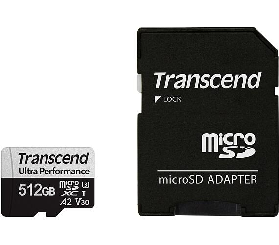 Transcend 512GB microSDXC 340S UHS-I U3 V30 A2 3D TLC (Class 10) paměťová karta (s adaptérem)