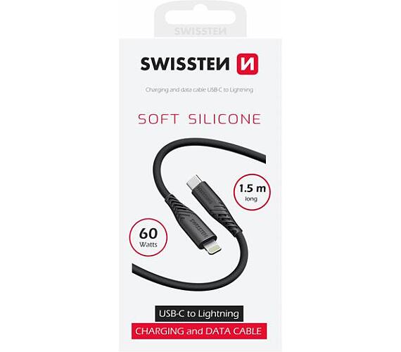 Swissten SOFT SILICONE USB-C / LIGHTNING 1,5 M 60W ČERNÝ