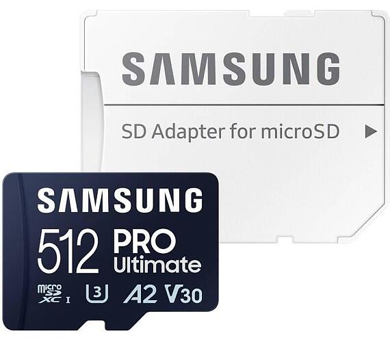 Samsung paměťová karta 512GB PRO Ultimate CL10 Micro SDXC Grade 3 (č/z: až 200/130MBs) + SD Adaptér (MB-MY512SA/WW)