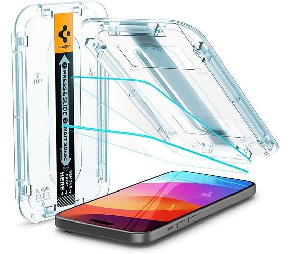 Spigen Glass tR EZ Fit 2 Pack pro iPhone 15 Plus transparentní