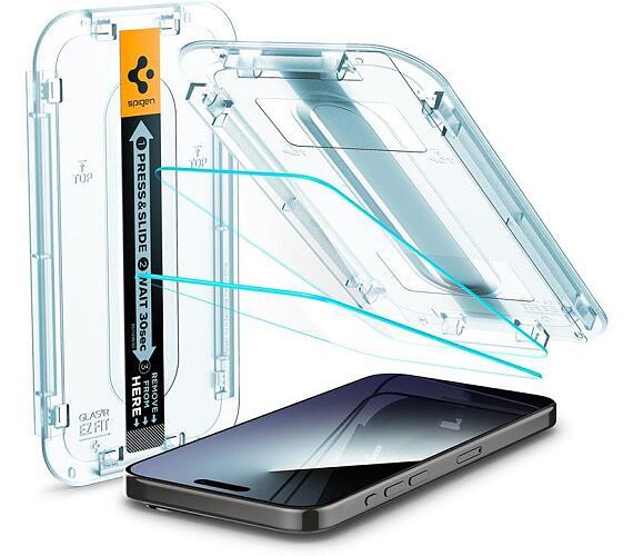 Spigen Glass tR EZ Fit 2 Pack pro iPhone 15 Pro Max transparentní