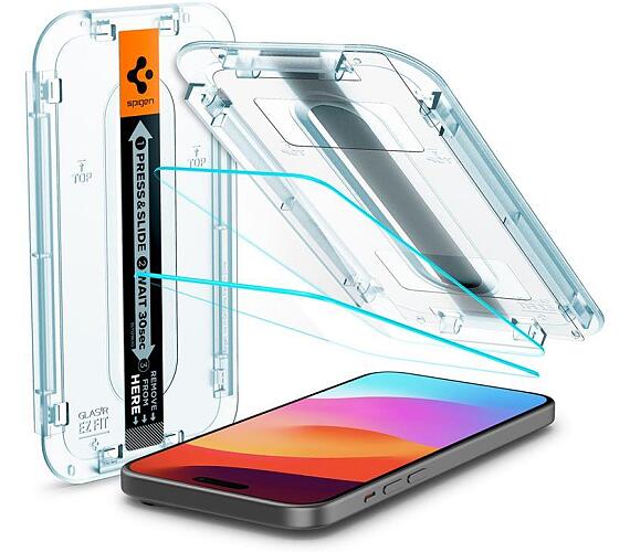 Spigen Glass tR EZ Fit 2 Pack pro iPhone 15 transparentní