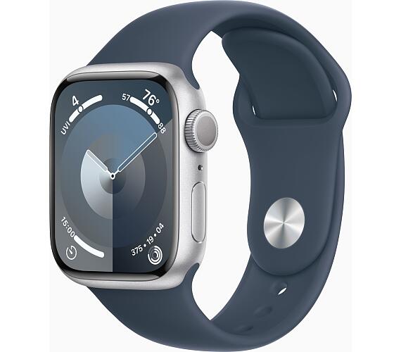 Apple Watch S9/41mm/Silver/Sport Band/Storm Blue/-M/L (MR913QC/A)