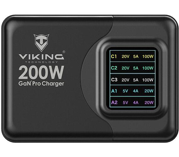 Viking nabíječka USB GaN 200W PD Pro (VCH200PD) + DOPRAVA ZDARMA