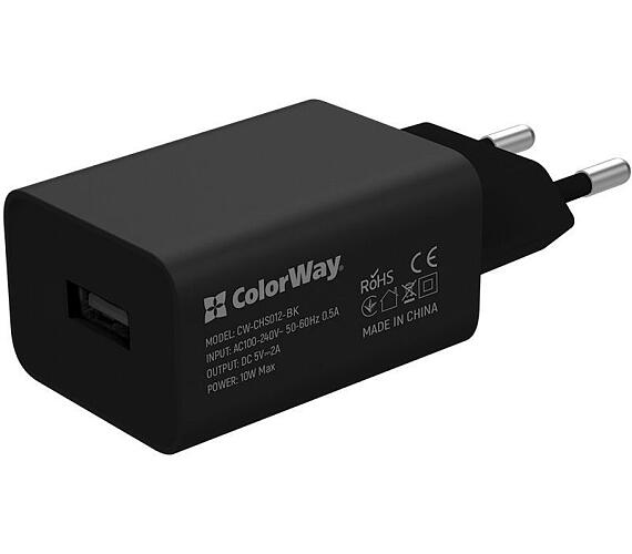 COLORWAY 1x USB/ síťová nabíječka/ 10W/ 100V-240V/ Černá + kabel Apple Lightning 1m (CW-CHS012CL-BK)