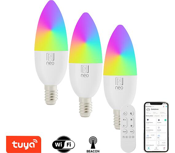 IMMAX NEO LITE sada 3x Smart žárovka LED E14 6W RGB+CCT,stmívatelná,WiFi,Beacon,DO