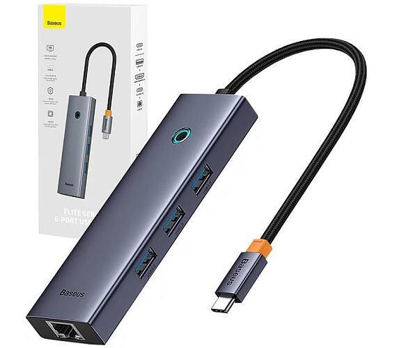Baseus Ultra Joy USB 6v1 (USB-C / 1xHDMI4K30Hz / 3xUSB 3.0/1xPD/RJ45) šedá + DOPRAVA ZDARMA