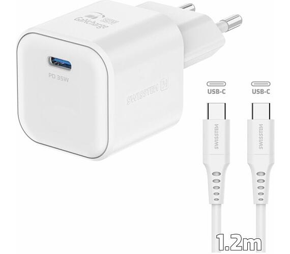 Swissten GaN 1x USB-C 35W PD + Datový kabel USB-C/USB-C 1.2m