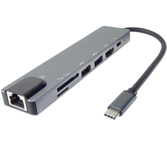 Adaptér USB-C na HDMI + USB3.0 + USB2.0 + PD + SD/TF + RJ45