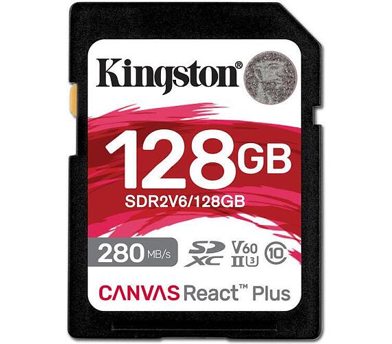 Kingston paměťová karta 128GB Canvas React Plus SDXC UHS-II 280R/100W U3 V60 for Full HD/4K (SDR2V6/128GB)