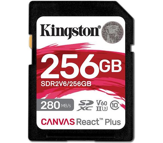 Kingston paměťová karta 256GB Canvas React Plus SDXC UHS-II 280R/150W U3 V60 for Full HD/4K (SDR2V6/256GB)