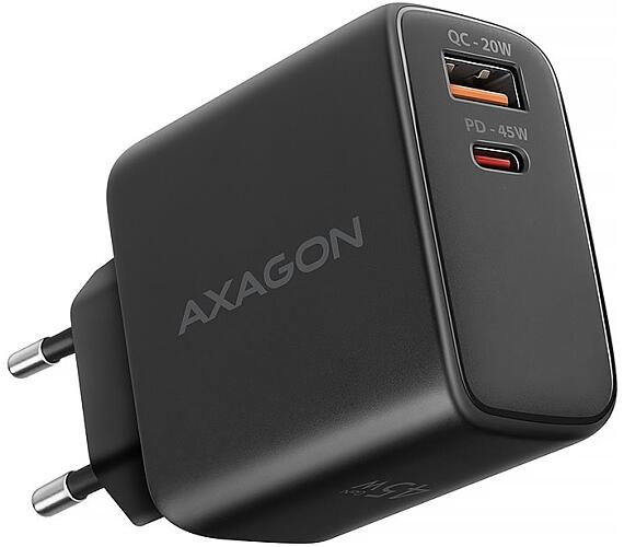 Axagon nabíječka do sítě / ACU-PQ45/ 1x USB-C / 1x USB-A / PD3.0 / QC4+ / PPS / SFC2.0 / AFC / SCP / Apple / 45W / černá