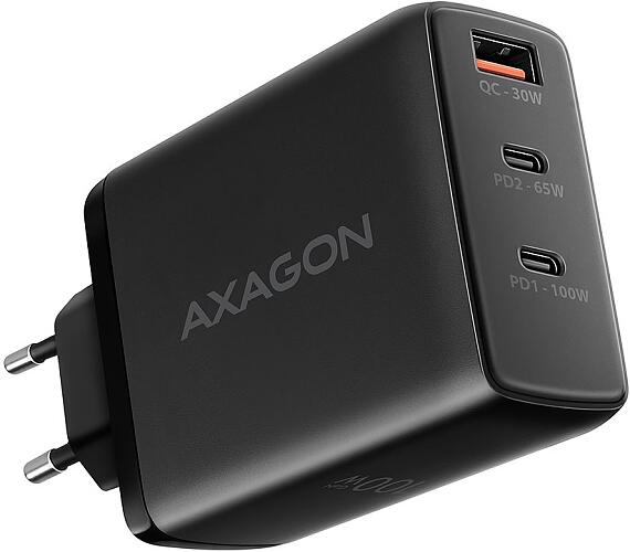 Axagon nabíječka do sítě / ACU-DPQ100 / 2x USB-C / 1x USB-A / PD3.0 / QC4+ / PPS / SFC2.0 / AFC / SCP / FCP / Apple / 100W / černá