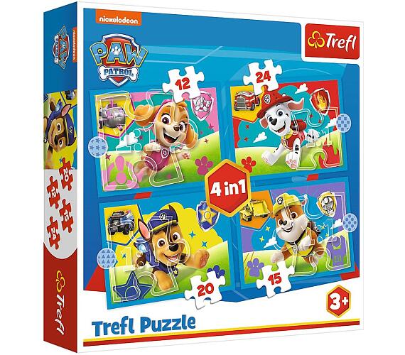 TREFL Puzzle 4v1 Štěňata v běhu Tlapková patrola/Paw Patrol 28,5x20,5cm v krabici 28x28x6cm