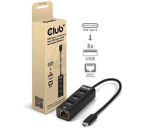 Club 3D Club3D hub USB-C 3.2 na 3xUSB-A 3.2 + RJ45 1Gbps (CSV-1549)