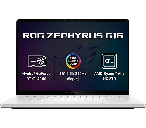 Asus ASUS ROG Zephyrus G16 / GA605WV / AI9-HX370 / 16" / 2560x1600 / 32GB / 1TB SSD/RTX 4060/W11H/White/2R (GA605WV-NEBULA016W) + DOPRAVA ZDARMA