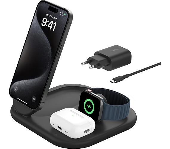 Belkin BOOST CHARGE™ Qi2 15W 3v1 Magnetický nabíjecí stojan