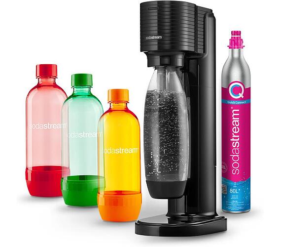 SodaStream GAIA Black + Láhev SodaStream 1l TriPack ORANGE/RED/GREEN