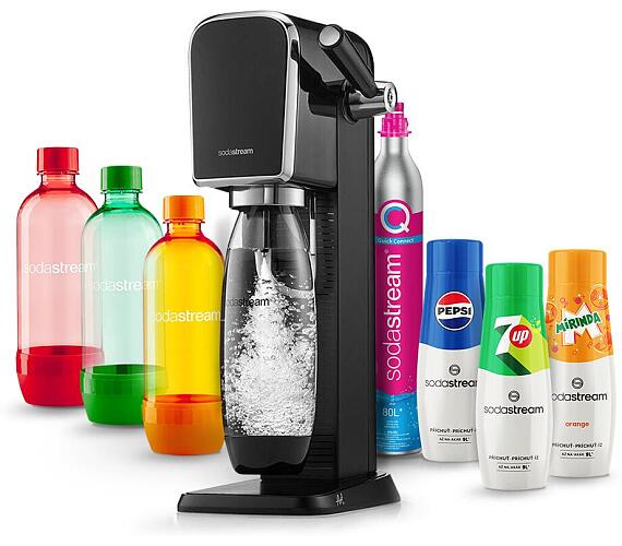 SodaStream Art Black + Láhev SodaStream 1l TriPack ORANGE/RED/GREEN + Sirup SodaStream PEPSI 440 ml + 7UP 440 ml + MIRINDA 440 ml + DOPRAVA ZDARMA