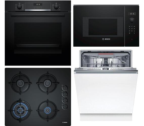 SET Trouba vestavn Bosch HBG537EB3 + Mikrovlnn trouba Bosch BFL524MB0 + Plynov deska Bosch POH6B6B10 ern + Myka Bosch SMV4EVX08E