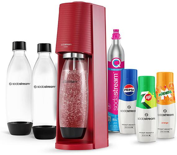 SET Vrobnk sody SodaStream Terra Red + Nhradn lhev SodaStream FUSE 2x1l, ern + Sirup Sodastream Pepsi 440 ml + 7UP 440 ml + Mirinda 440 ml