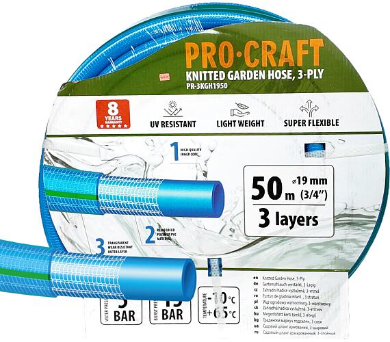 Modr zahradn hadice Procraft PR-3KGH1950 3 vrstvy, 3/4" 50 m / PR-3KGH1950