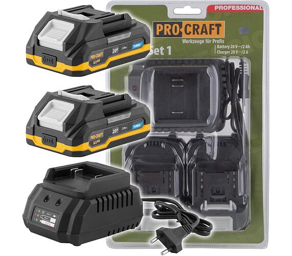Sada baterie 20V 2Ah (2 ks) + 1 nabjeka Procraft PBC-Set 1 / PBC-Set 1