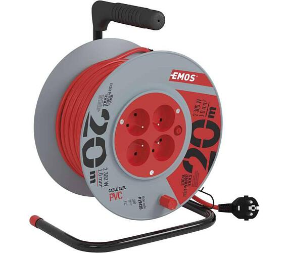 Emos prodlužovací kabel na bubnu 20 m / 4 zásuvky / červený / PVC / 230 V / 1 mm2 (P19420)