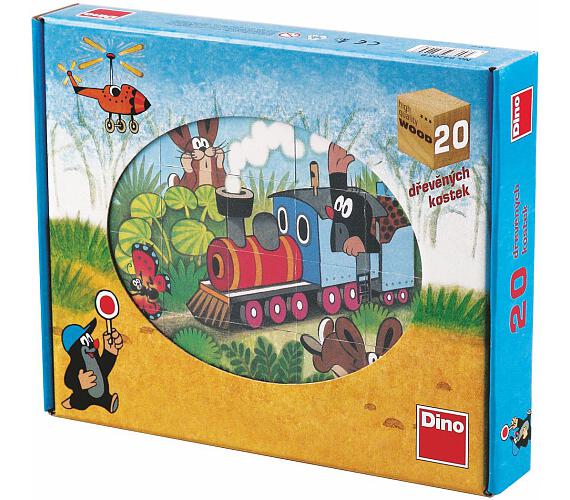 Dino Kostky kubus Krtek a dopravní prostředky dřevo 20ks v krabičce 26x21x4cm