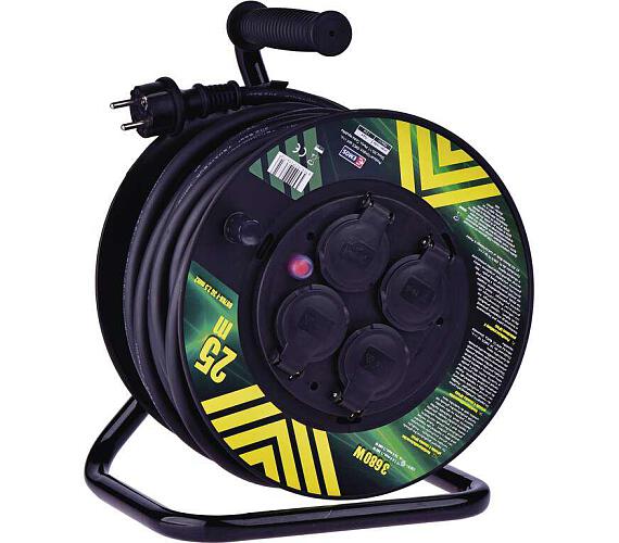 Emos venkovní prodlužovací kabel na bubnu 25 m / 4 zás. / černý / guma-neopren / 230V / 2,5 mm2 (P084253)
