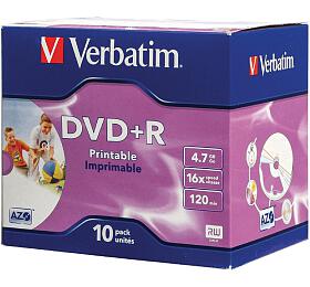 Disk Verbatim DVD+R 4,7GB, 16x, Printable, jewel box, 10ks
