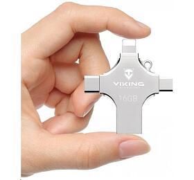 Viking USB Flash disk 3.0 4v1 s koncovkou Lightning/Micro USB/USB/USB-C, 16 GB, stbrn (VUF16GBS)