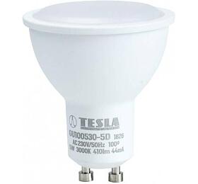 TESLA LED žárovka/ GU10/ 5W/ 230V/ 400lm/ 3000K/ teplá bílá/ stmívatelná (GU100530-5D)
