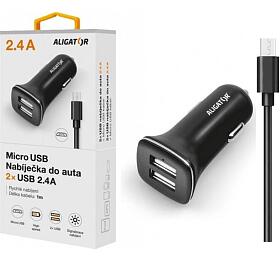 Nabíječka Aligator AN 2,4A,2xUSB,MicroUSB,černá CHA0002