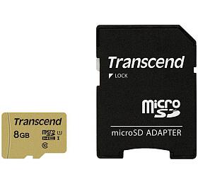 Transcend 8GB microSDHC 500S UHS-I U1 (Class 10) MLC pamov karta (s adaptrem), 95MB/s R, 25MB/s W (TS8GUSD500S)