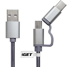 iGET G2V1 - USB kabel Micro USB/ USB - C dlouh pro veker mobiln telefony, vetn odolnch (84000425)