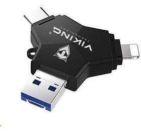 Viking USB Flash disk 3.0 4v1 s koncovkou Lightning/Micro USB/USB/USB-C, 64 GB, ern (VUFII64B)