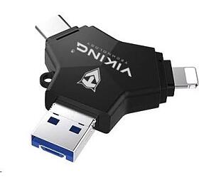 Viking USB Flash disk 3.0 4v1 s koncovkou Lightning/Micro USB/USB/USB-C, 128 GB, ern (VUFII128B)