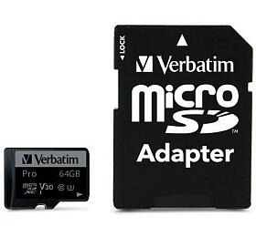 VERBATIM MicroSDXC karta 64GB Pro, U3 + adaptr (47042)