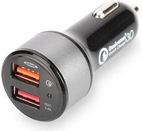 Digitus USB nabíječka do auta, rychlé nabíjení 3.0, 2 vstupní porty 12-24V, výstupy: 3-6.5V/3A, 5V/2.4A (84103)