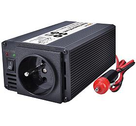 Solight invertor 12V, USB 500mA, kovov, ern, max. zaten: 200W