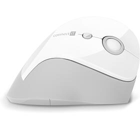 CONNECT IT FOR HEALTH ergonomická vertikální myš, (+ 1x AA baterie zdarma), bezdrátová, BÍLÁ (CMO-2700-WH)