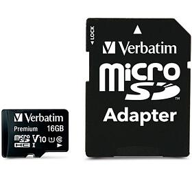 Paměťová karta Verbatim micro SDHC 16GB Class 10 + adapter (44082)
